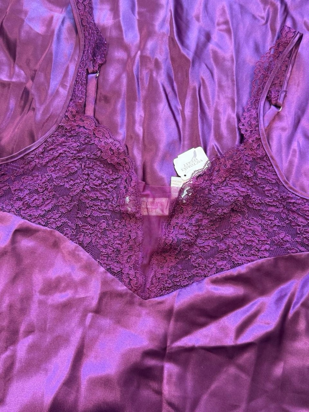 Vintage Deadstock Victoria's Secret Plum Purple Satin Lace Slip Dress - Picture 3 of 8